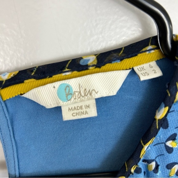 Boden Blue Floral Long sleeve Chiffon Ruffle Blouse Size 2 - Picture 11 of 13